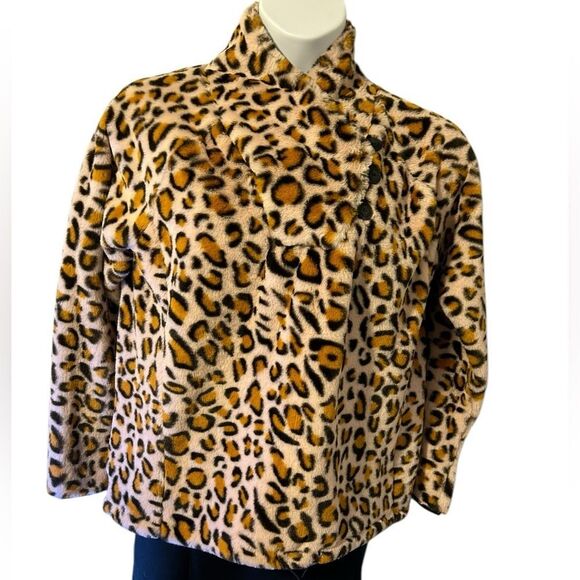 Playing for Keeps Faux Fur Leopard Print Pullover Sweater Womens Size Large NWOT - Picture 5 of 13